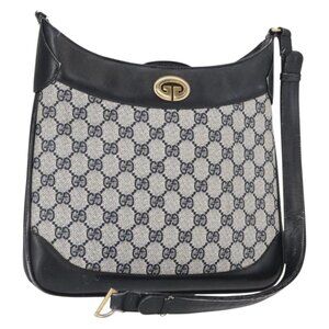 GUCCI GG Supreme Shoulder Bag PVC Leather Navy Gold Auth 98370